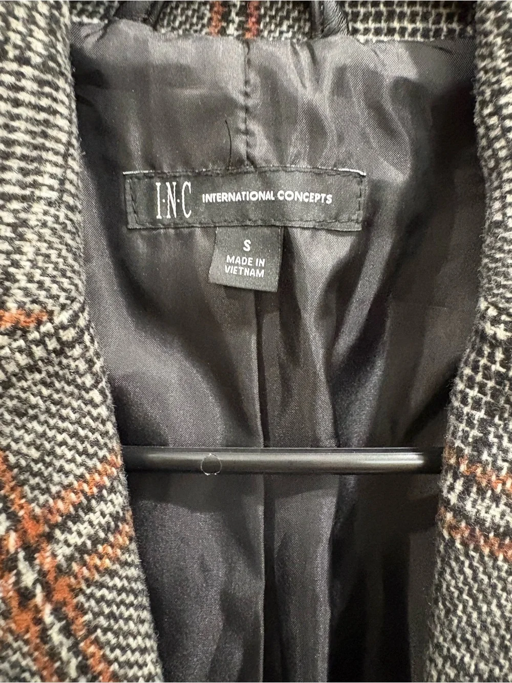 INC International Concepts Gray Plaid Peacoat